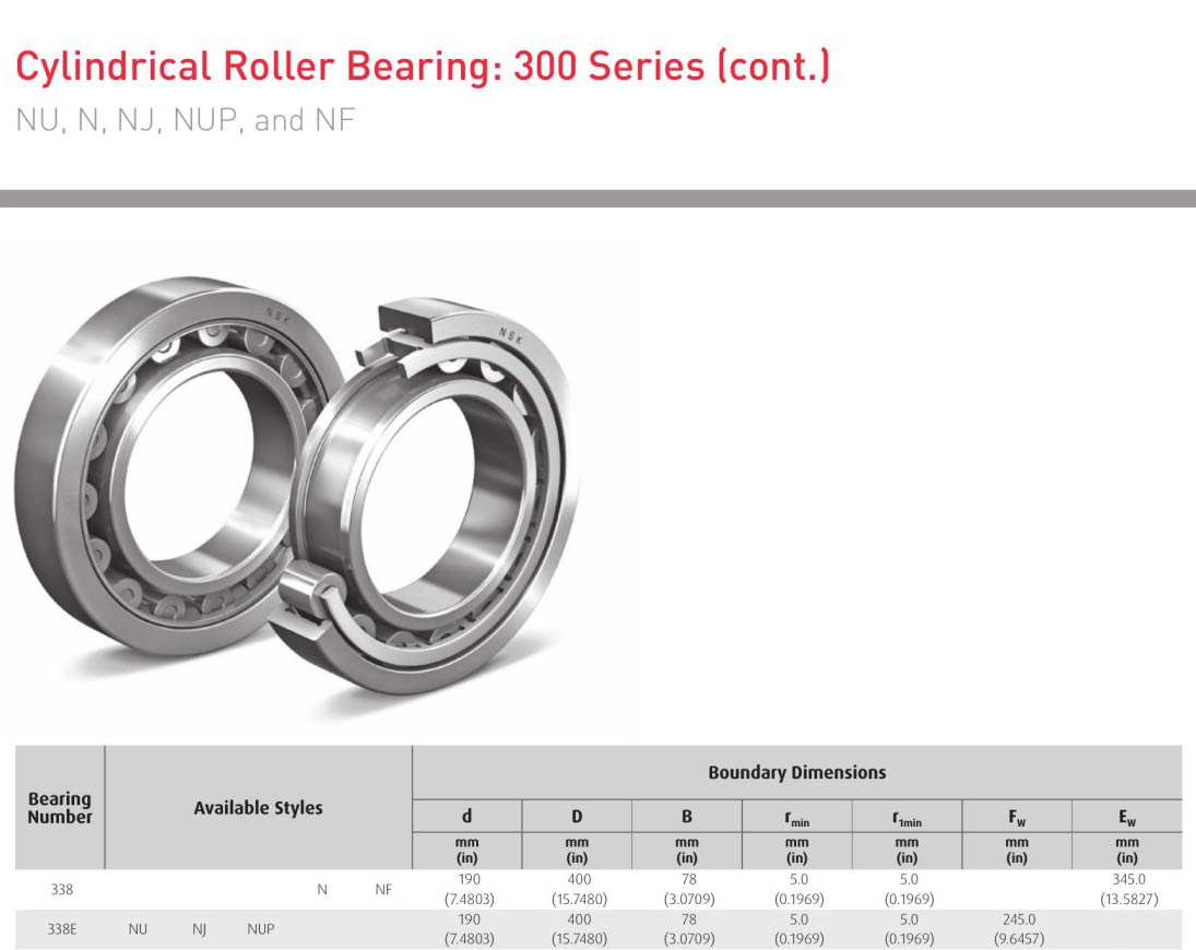 EDA NSK 338N 338NF 338E NU 338E NJ 338E NUP bearing