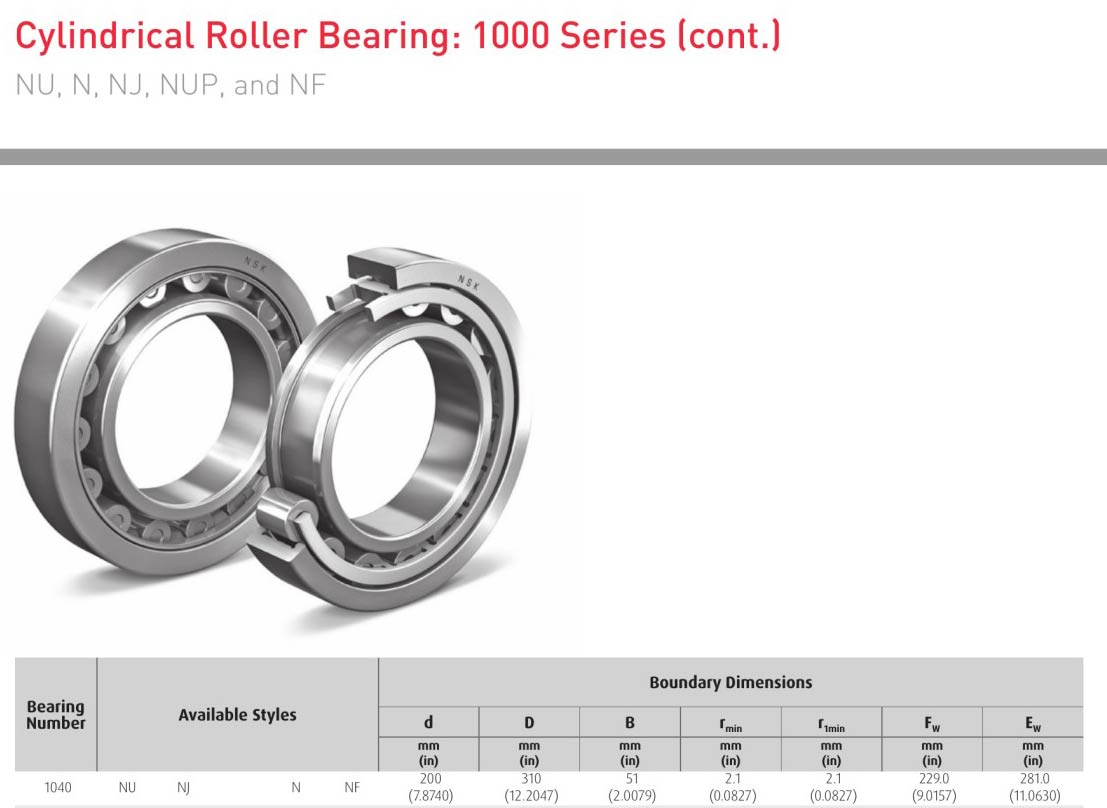 EDA NSK 1040NU 1040NJ 1040N 1040NF bearing