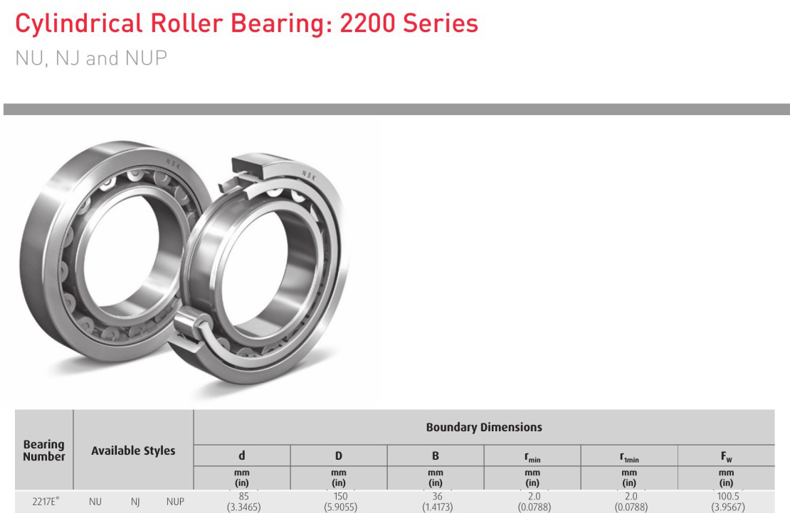 EDA NSK 2217E* NU 2217E* NJ 2217E NUP bearing