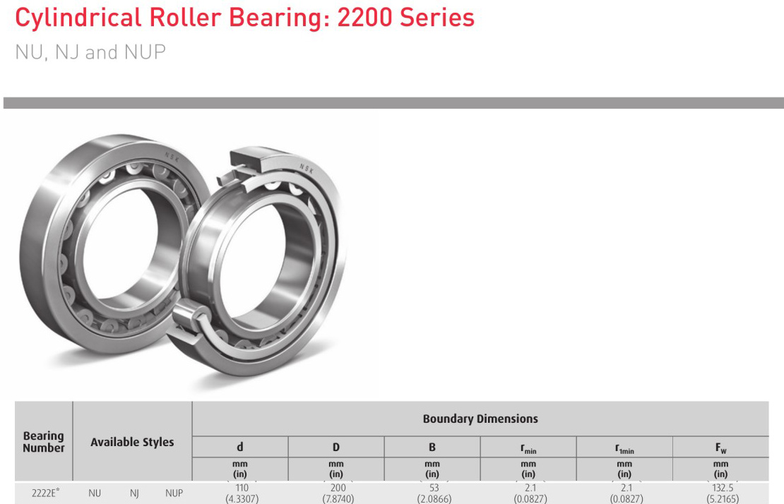 EDA NSK 2222E* NU 2222E* NJ 2222E* NUP bearing