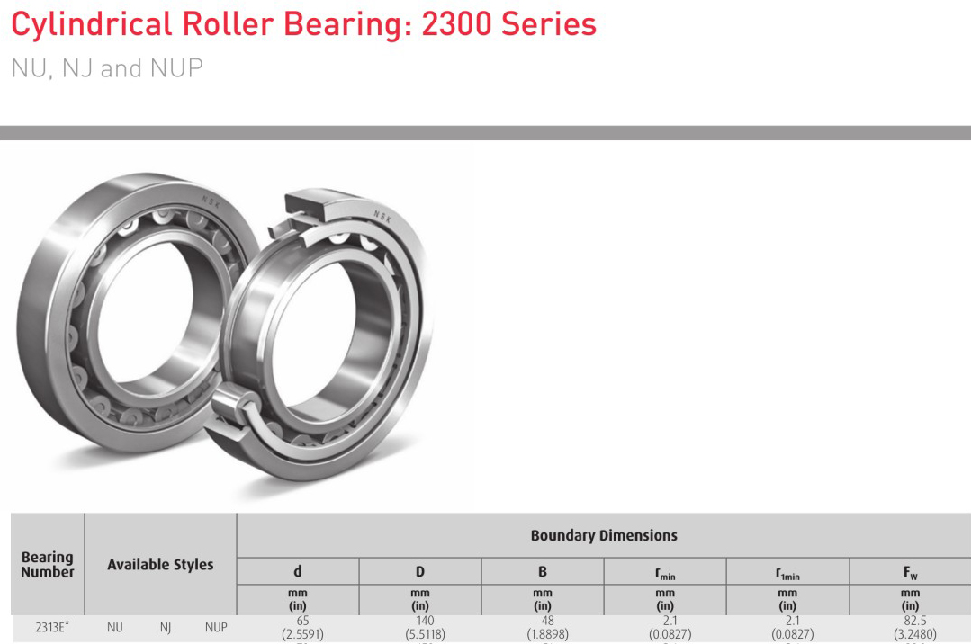 EDA NSK 2313E* NU 2313E* NJ 2313E* NUP bearing